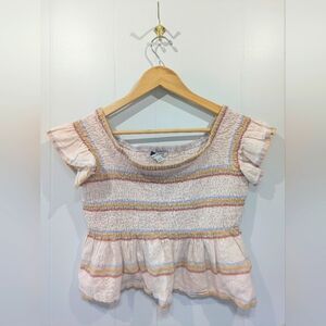 American Eagle Linen Cotton Crop Top Size Medium Flutter‎ Peplum Smocked